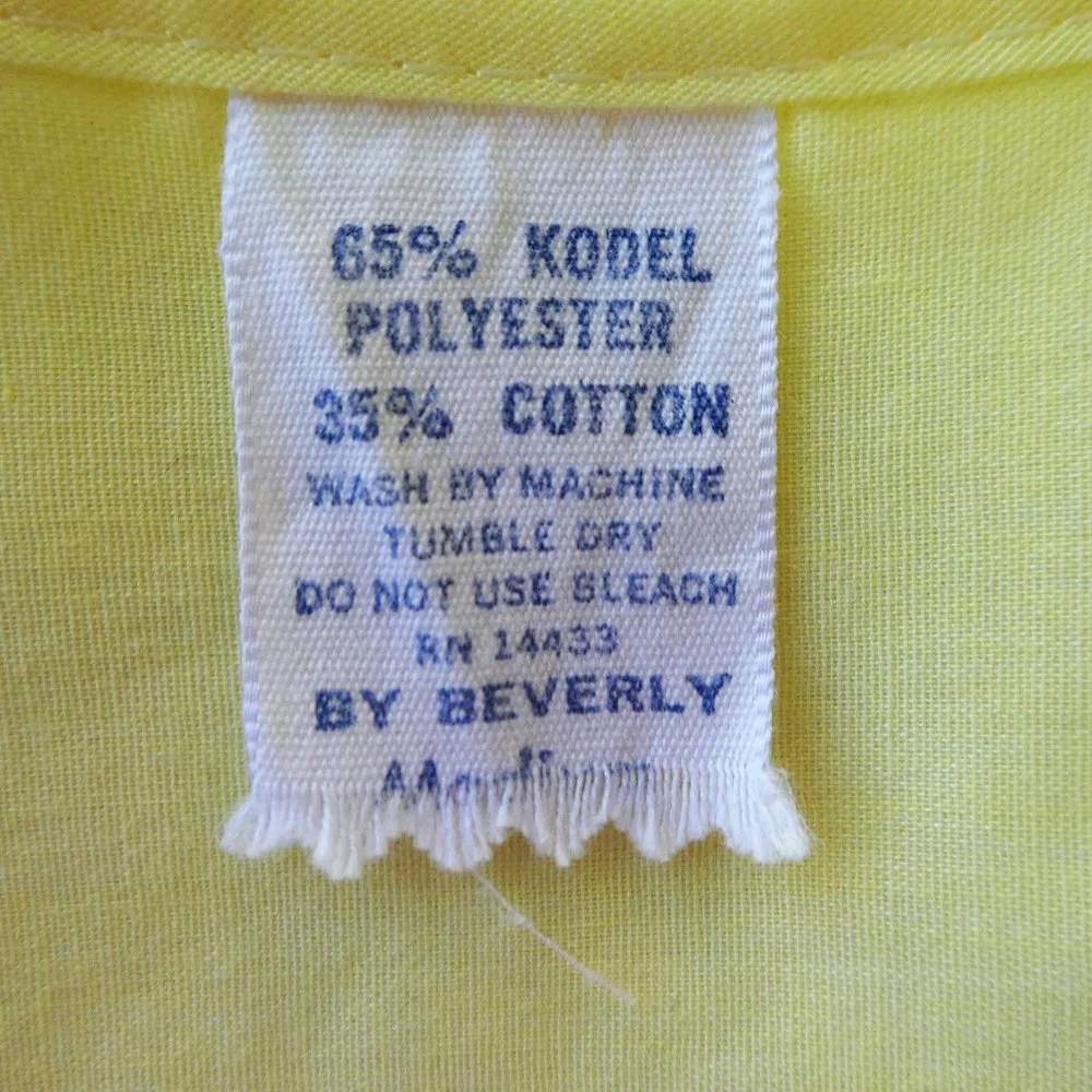 Vintage MCM By Beverly Yellow Nightgown Floral Embroidery Ruffled Lace Bib Trim - Picture 5 of 5